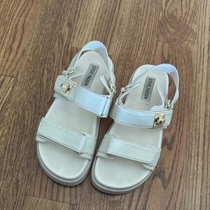 Steve Madden Mona Cream Sandals with Gold Accent